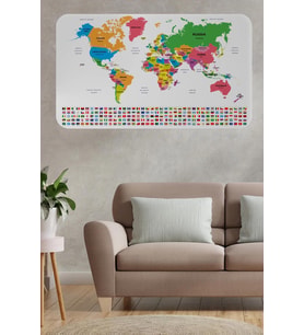 Ülke Bayrak Lı Eğitici Başkent Detaylı Atlası Dünya Haritası Duvar Sticker -60x105-3833