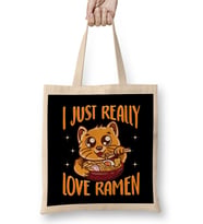 Cute & Funny I Just Really Love Ramen Anime Cat Bez Çanta Uzun Saplı