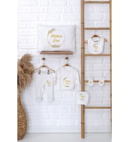 Pia Baby Premium %100 Pamuk İsme Özel Kız Bebek Hediye Seti Zıbın Yastık Kılıfı 5064-06 (Ekru)