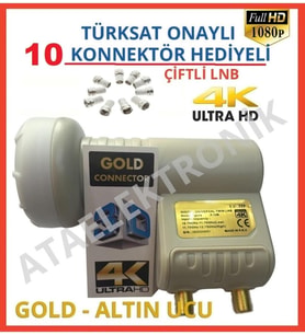 2 Çikişli Lnb 3D 4K Full Hd Lenebe Elenbi + Anten Kablo + 10 Adet Jak