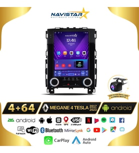Renault Megane 4 Tesla 4GB + 64GB 2017-2023 Model Android Qled Kablosuz Carplay Navigasyon Multimedya Sistemi
