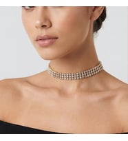 Valmont Accessories Kristal Taşlı 26+10 cm Choker Işıltılı Şık Kadın 3 Sıra Su Yolu Altın Sarısı Tasma Kolye