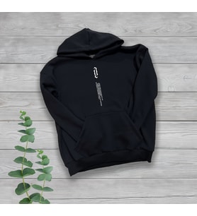 Dikey Göğüs Baskılı Unisex Oversize Siyah Sweatshirt
