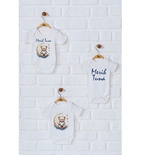 Pia Baby Premium %100 Pamuk İsme Özel Organik Baskılı Üçlü Set Çıtçıtlı Bebek Body Zıbın Modelleri 5082-18 (Ekru)