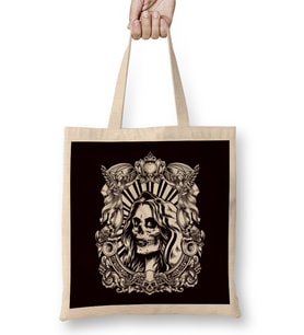 Santa Muerte Sugar Skull Mexican Dead Mexico Female Deity Bez Çanta Uzun Saplı