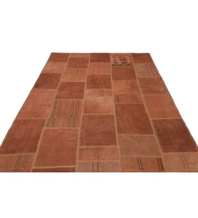 Kırmızı Halı Salon Halısı El Dokuma Yün Kiremit Terrakotta Geometrik Etnik Kilim
