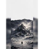 Nihilist Penguin Minimalist Penguen Ve Karlı Dağlar Tasarımlı Dekoratif MDF Tablo