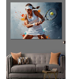 Tenis Kortunda Dinamik Kadın Sporcu Dekoratif Kanvas - Mdf Ahşap Tablo