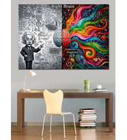 Einstein Sağ Ve Sol Beyin Temalı Dekoratif Kanvas - Mdf Ahşap Tablo