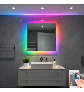 Digital Hayat Kare LED Ayna  50-80cm  Beyaz Gün Işığı Amber Mavi Kırmızı RGB Seçenekli Banyo Makyaj Aynası (Çok Renkli)