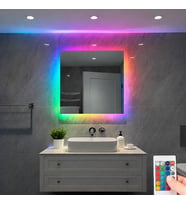 Digital Hayat Kare LED Ayna  50-80cm  Beyaz Gün Işığı Amber Mavi Kırmızı RGB Seçenekli Banyo Makyaj Aynası (Çok Renkli)