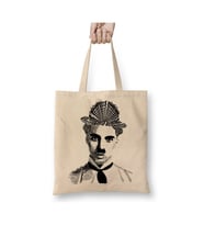 Charlie Chaplin 02 Beyaz Bez Çanta Uzun Saplı Alışveriş Çantası Plaj Çantası