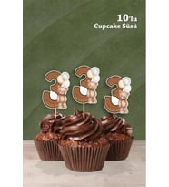 Ayıcık Temalı 3 Yaşında Cupcake Süsü '10lu