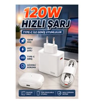 Type-C 120W Mi Turbo Hızlı Şarj Adaptörü Akıllı Çipli Kablo Dahil