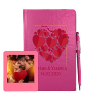 Sevgililer Gününe Özel Pembe Defter Kalem & Instagram Çerçeve Hediye Seti 36