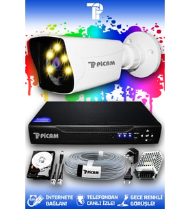 PICAM 1 Kameralı Kare 1 Dış Kamera Set 500 GB HDD Full HD Renkli Gece Görüşlü Güvenlik Kamerası Sistemi