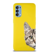 Oppo Reno 4 Soft Premier Kapak Catface Tasarımlı Silikon Kılıf - Sarı (Şeffaf)
