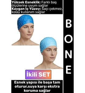 #Bone Konforlu Esnek Yumuşak Havuz Deniz Yüzme Kaygan İç Yüzey Şık Su Geçirmez Saç Bonesi İkili SET