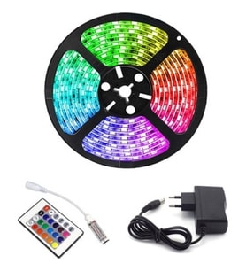 Rgb Şerit 5 Metre 16 Renkli Kumandalı Adaptörlü Çift Taraflı Bant