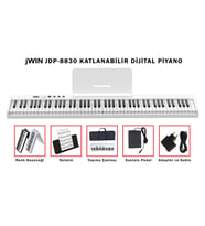 Jwin JDP-8830 Tuş Hassasiyetli Katlanabilir Bluetooth + Şarjlı Piyano - Beyaz