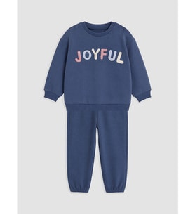 LCW baby Mavi Slogan Nakışlı Erkek Bebek Eşofman Takımı