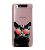 PrintiFy Samsung Galaxy A80 ile Uyumlu Kedi 3 Kamera Korumalı Şeffaf Kılıf