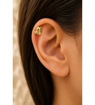 Sertifikalı 316L Çelik Yıldız Tutan Ayıcık Figürlü Taş Detaylı Premium Altın Kaplama Tragus ve Helix Piercing