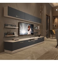 Decoraktiv Trendstyle 8Y Mdf Tv Ünitesi Tv Sehpası - Beyaz Antrasit (Beyaz - Antrasit)