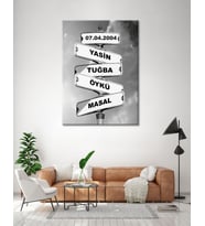 Kişiye Özel 5 İsimli Pano Kanvas Tablosu