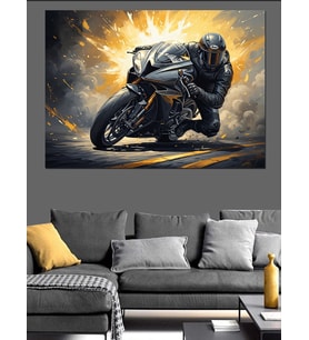 Gece Işıklı Hızlı Spor Motosiklet Dekoratif Kanvas - Mdf Ahşap Tablo
