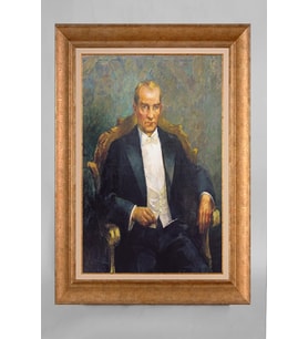 Altın Varaklı Paspartulu Çerçeveli Atatürk Tablo sd519