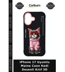 iPhone 17 Uyumlu Maine Coon Kedi Desenli Kılıf 3D Arkadaşa Hediye Telefon Koruma Zincirli Kapak