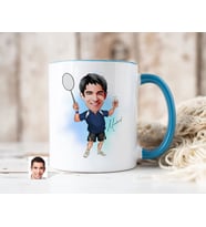 Bk Gift Kişiye Özel Badminton Karikatürlü Mavi Kupa Bardak-1, Sevgiliye Hediye, Arkadaşa Hediye