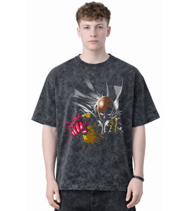 Tasarım One Punch Man Anime Baskılı Unisex Oversize Eskitme Yıkamalı Tişört