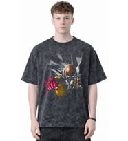 Tasarım One Punch Man Anime Baskılı Unisex Oversize Eskitme Yıkamalı Tişört