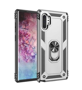 Samsung Galaxy Note 10 Plus Kılıf Metal For Car Yüzüklü Standlı Military Ring Serisi (Gümüş)