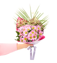 ÇİFT RENK BUKET SARGIDA PEMBE PAPATYA