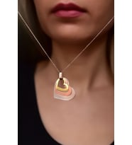 925 Ayar Rose-rodyum-gold Kaplama Üçlü Kalp Kolye