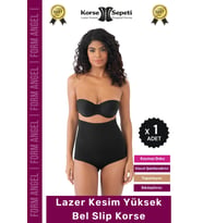 #Korse Toparlayıcı Kaymaz 2 Beden Küçülten Kadın Lazer Kesim Yüksek Bel Slip Korse - 1 Adet (Siyah)
