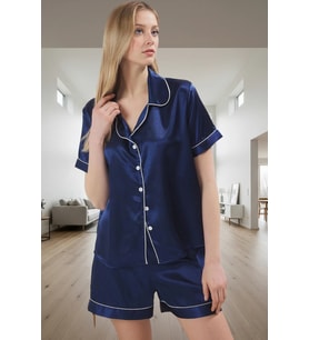 Yazlık Homewear Biyeli Saten Pijama Takımı Rahat Şık Kaliteli İşçilik Trend Tasarım