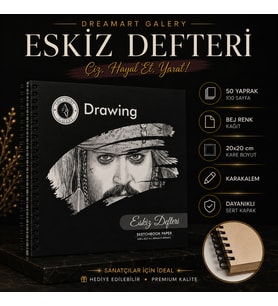 Dreamart Galery Eskiz Defteri 20X20 cm 50 Yaprak Bej Kağıt Spiralli Sert Kapak Karakalem Çizim Defteri