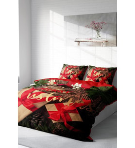 Yılbaşı Çift Kişilik Nevresim ( Lastikli Çarşaflı ) %100 Pamuk Saten Red-Gift