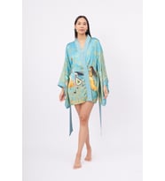 Peraluna JOY SHORT KIMONO Baskılı Saten Kadın Kısa Kimono - Turkuaz