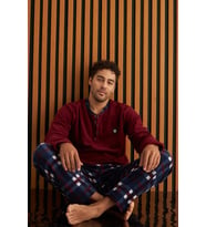 Pijamoni Erkek Düğme Yaka Kışlık Polar Pijama Takımı 6100/14 - 1 Adet (Bordo)
