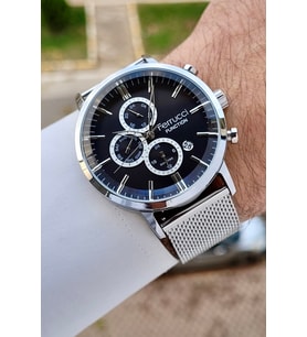 Ferrucci FCISTE325 Kadranı Siyah Kordonu Gümüş Renk 44 mm Erkek Kol Saati
