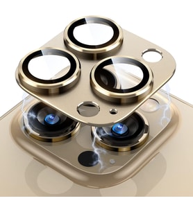 iPhone 11/12 Mini için Tek Parça Darbeye Dayanıklı Kamera Lens Koruyucu, Gece Çekim Modu Uyumlu, HD Alüminyum Alaşım Çerçeveli 9H Sertliğinde Temperli Cam (Gold)