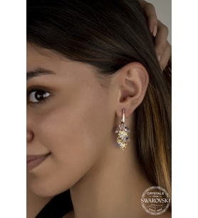 Union Swarovski Crystal Kadın Kalp Salkım Rose Gümüş Küpe