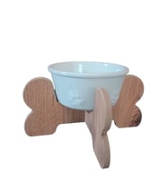 Seramik Kaseli Ahşap Ayaklı Tekli Kedi-Köpek Mama/Su Stantı (Beyaz)
