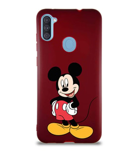 Samsung Galaxy A11 Soft Premier Kapak Mickey Mouse-E Tasarımlı Silikon Kılıf - Mürdüm (Şeffaf)