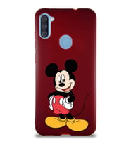 Samsung Galaxy A11 Soft Premier Kapak Mickey Mouse-E Tasarımlı Silikon Kılıf - Mürdüm (Şeffaf)